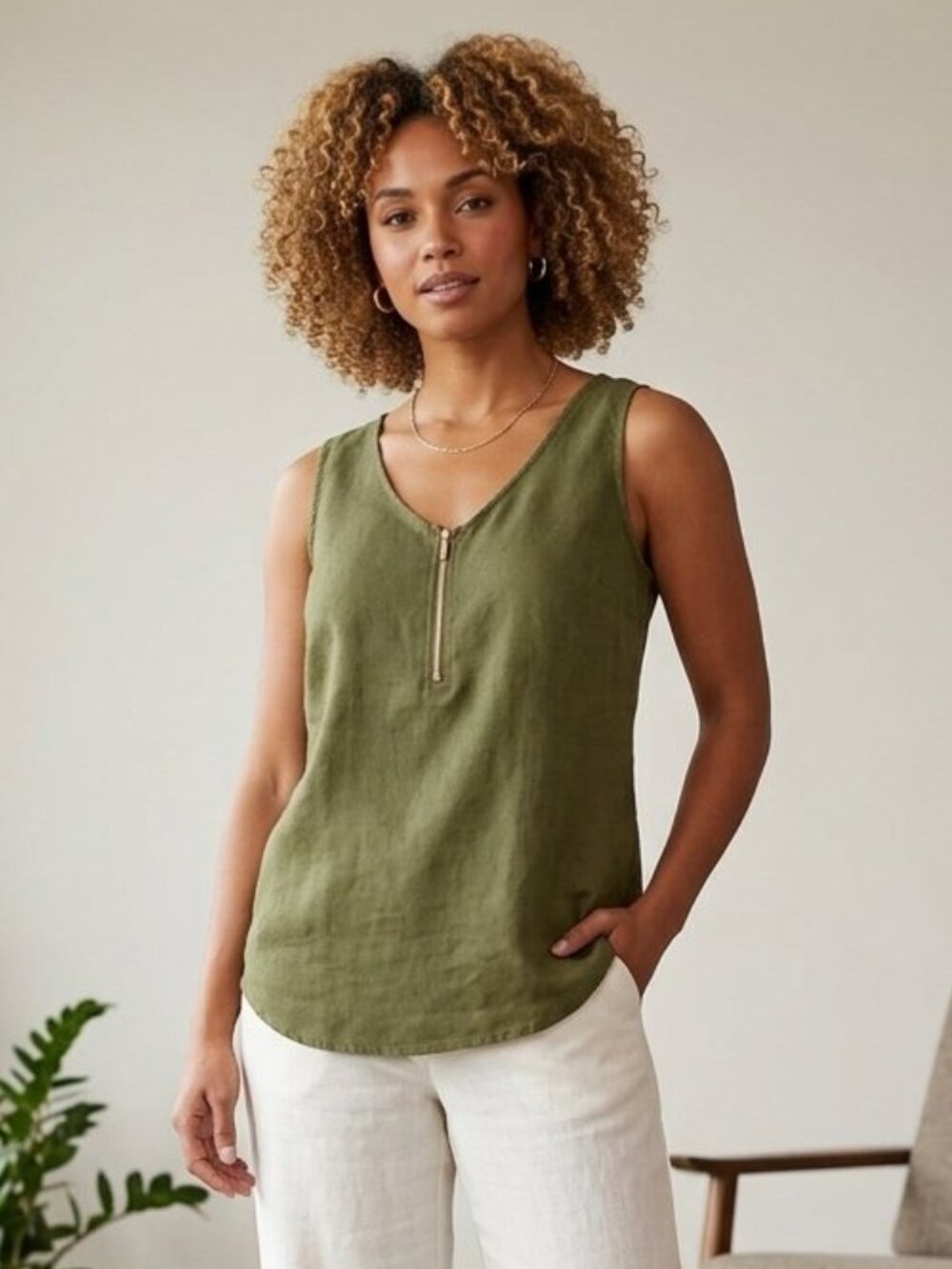 Harvé Benard Green Linen Tank Size Medium